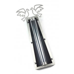 Shraga Landesman Peace Doves Mezuzah Case Silver and Black - Aluminum Lucite