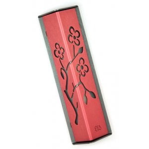 Shraga Landesman Angular Shiny Pink Aluminum Mezuzah Case - Almond Tree