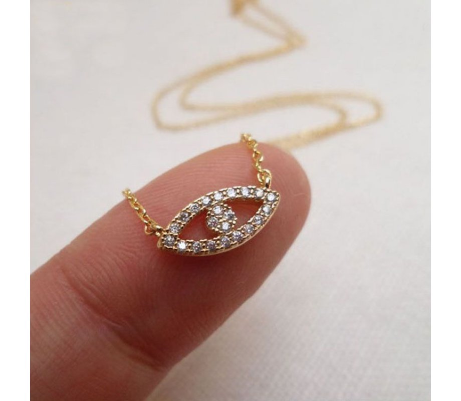 .925 Sterling Silver & Yellow Gold Plated Necklace with Zircons - Evil Eye Charm
