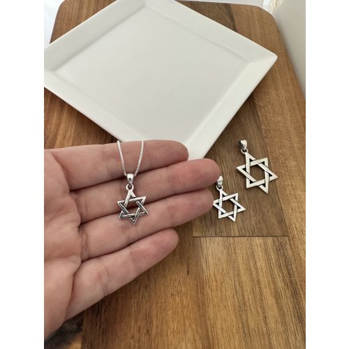 925 Sterling Silver Interlocking Triangles Star of David Necklace Pendant