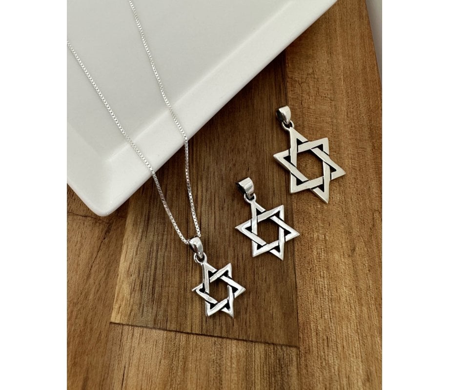 925 Sterling Silver Interlocking Triangles Star of David Necklace for Women or Men