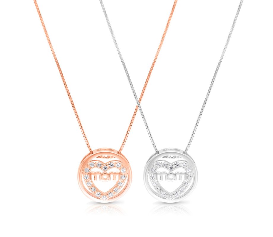.925 Sterling Silver Necklace, Mom Pendant - Option: Rose Gold Plate or Silver