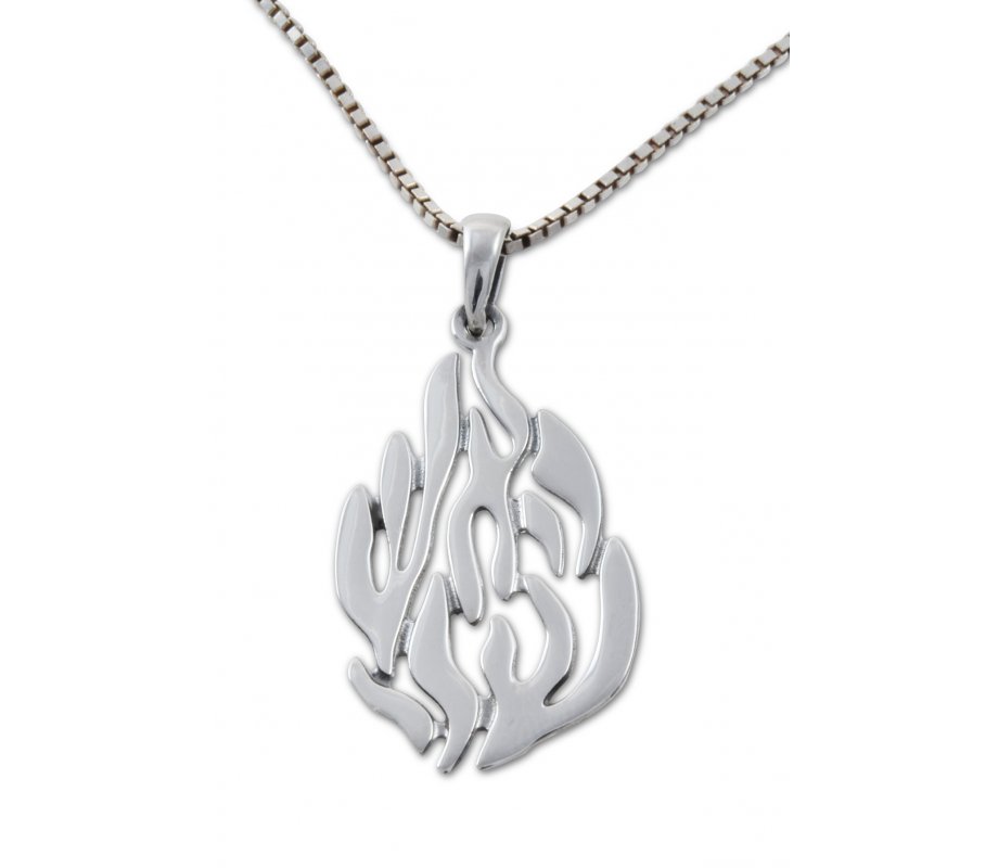 925 Sterling Silver Pendant - Flame Image of Breslev Ha'esh Sheli, My Fire