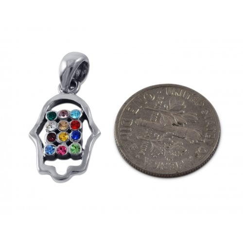 925 Sterling Silver Pendant Necklace - Hamsa with Colorful Choshen Breastplate