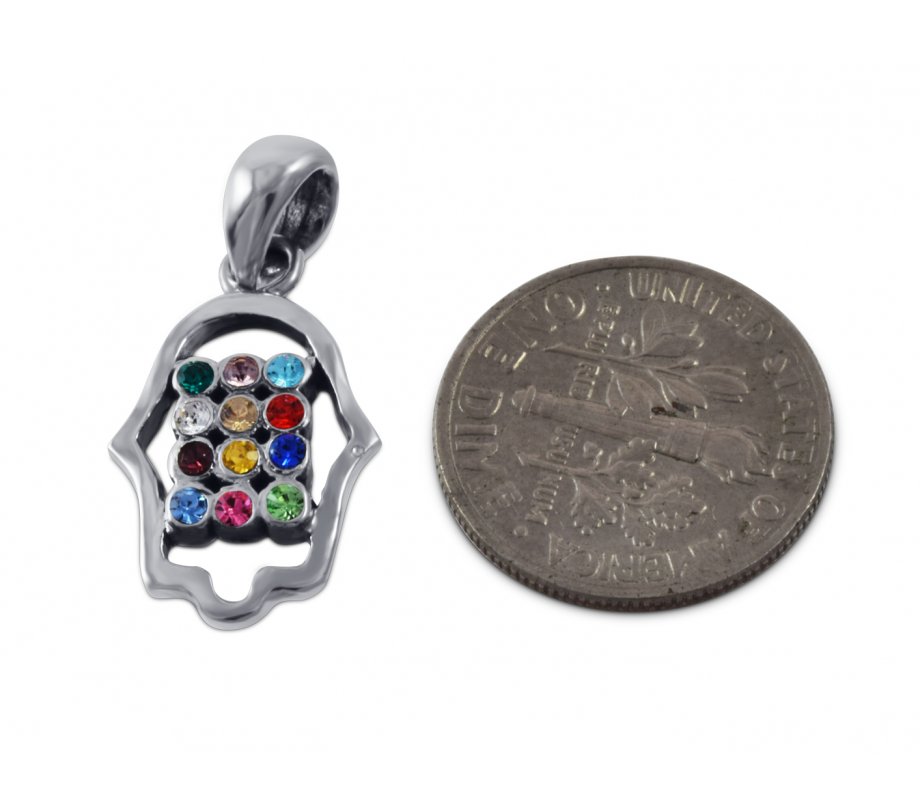 925 Sterling Silver Pendant Necklace - Hamsa with Colorful Choshen Breastplate
