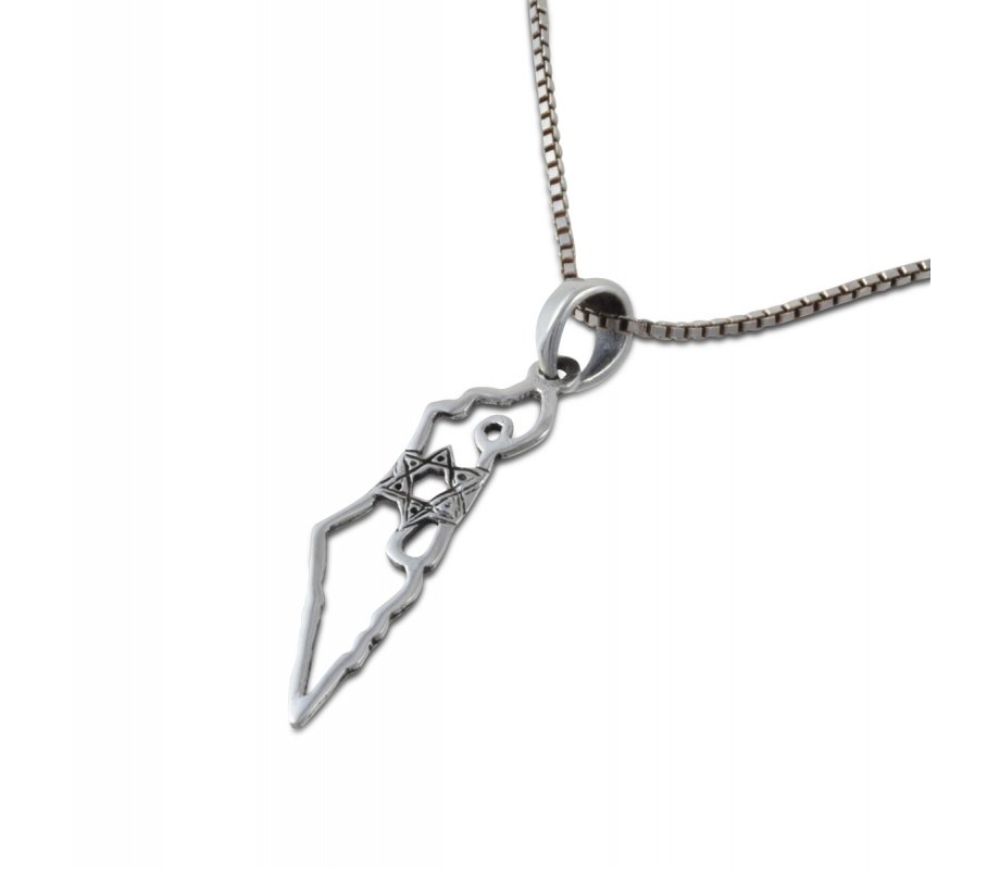925 Sterling Silver Pendant Necklace - Outline of Israel with Star of David