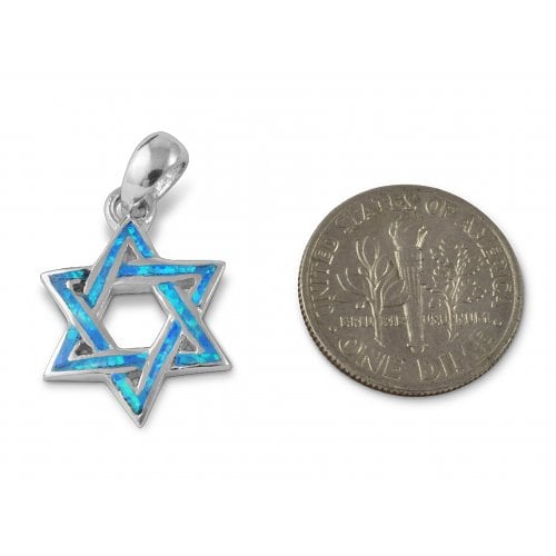 925 Sterling Silver and Opal Interlocked Star of David Necklace Pendant