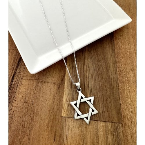 AJDesign Large Star of David Necklace 925 Sterling Silver Interlocking Triangles Pendant with Chain