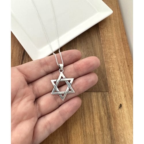 AJDesign Large Star of David Necklace 925 Sterling Silver Interlocking Triangles Pendant with Chain