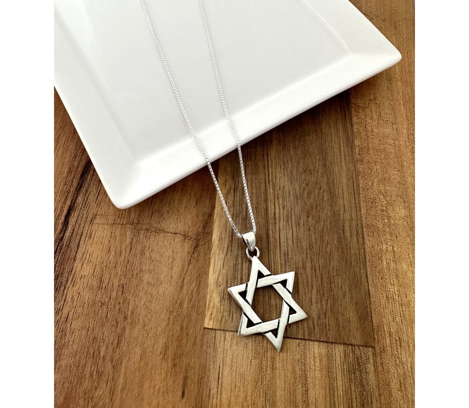 AJDesign Large Star of David Necklace for Men 925 Sterling Silver Interlocking Triangles Pendant with Chain