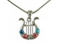 AJDesign Rhodium King David Lyre Pendant with colored stones