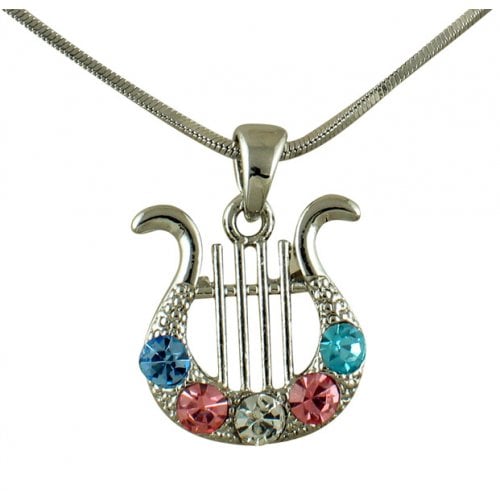 AJDesign Rhodium King David Lyre Pendant with colored stones