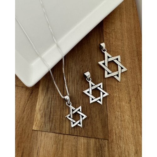 AJDesign Sterling Silver Interlocking Triangles Star of David Necklace Pendant with Chain