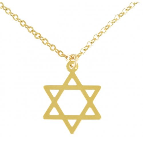 AJDesign Thin Classic 14k Gold-Plated Star of David Pendant with Chain