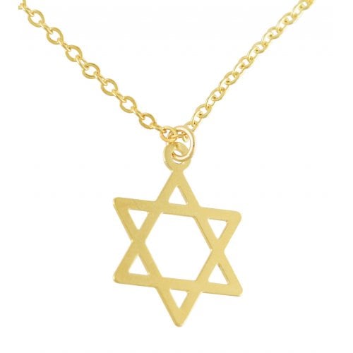 AJDesign Thin Classic 14k Gold-Plated Star of David Pendant with Chain