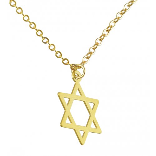 AJDesign Thin Classic 14k Gold-Plated Star of David Pendant with Chain