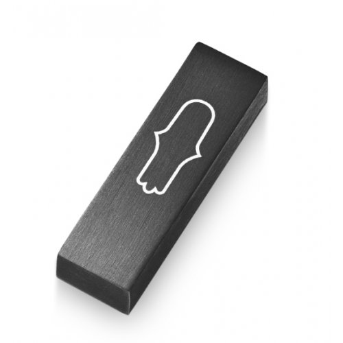 Adi Sidler Anodized Aluminum Car Mezuzah, Engraved Hamsa - Black