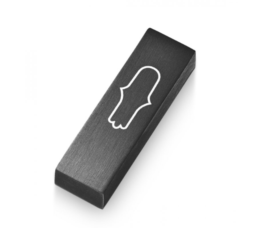 Adi Sidler Anodized Aluminum Car Mezuzah, Engraved Hamsa - Black