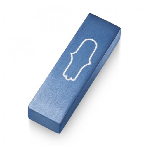 Adi Sidler Anodized Aluminum Car Mezuzah, Engraved Hamsa - Blue