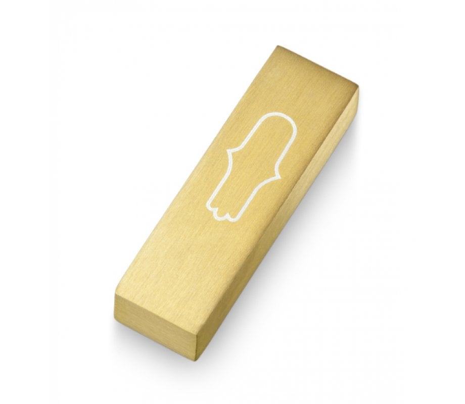 Adi Sidler Anodized Aluminum Car Mezuzah, Engraved Hamsa - Gold