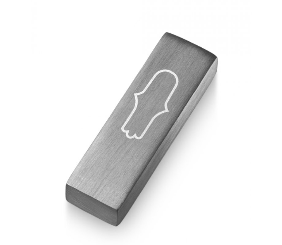 Adi Sidler Anodized Aluminum Car Mezuzah, Engraved Hamsa - Gray