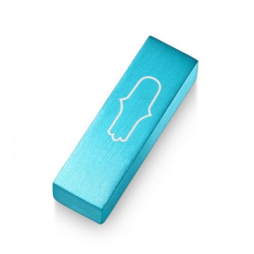 Adi Sidler Anodized Aluminum Car Mezuzah, Engraved Hamsa - Turquoise