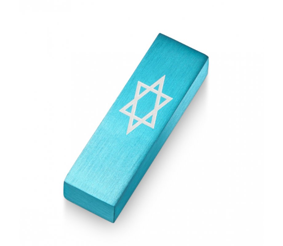 Adi Sidler Anodized Aluminum Car Mezuzah, Star Of David - Turquoise