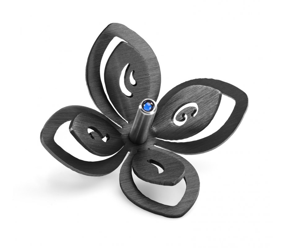 Adi Sidler Anodized Aluminum Chanukah Dreidel, Flower Design - Black