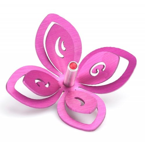 Adi Sidler Anodized Aluminum Chanukah Dreidel, Flower Design - Pink