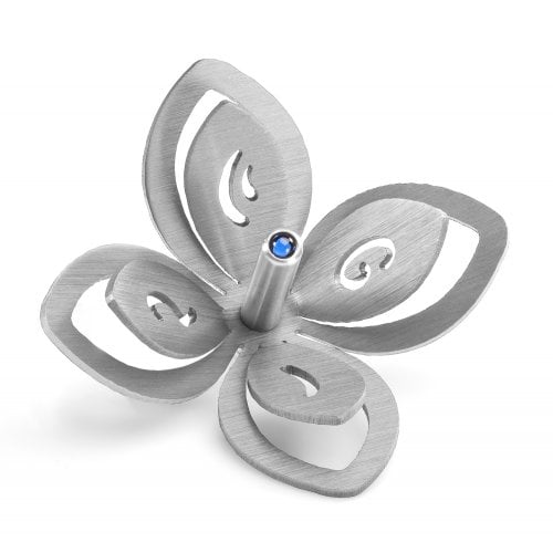 Adi Sidler Anodized Aluminum Chanukah Dreidel, Flower Design - Silver