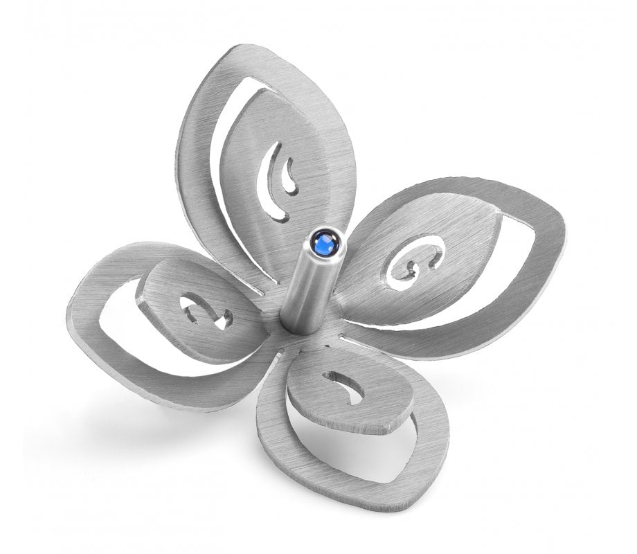 Adi Sidler Anodized Aluminum Chanukah Dreidel, Flower Design - Silver