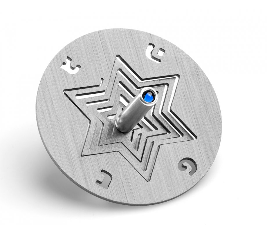 Adi Sidler Anodized Aluminum Chanukah Dreidel and Stand, Star of David - Gray