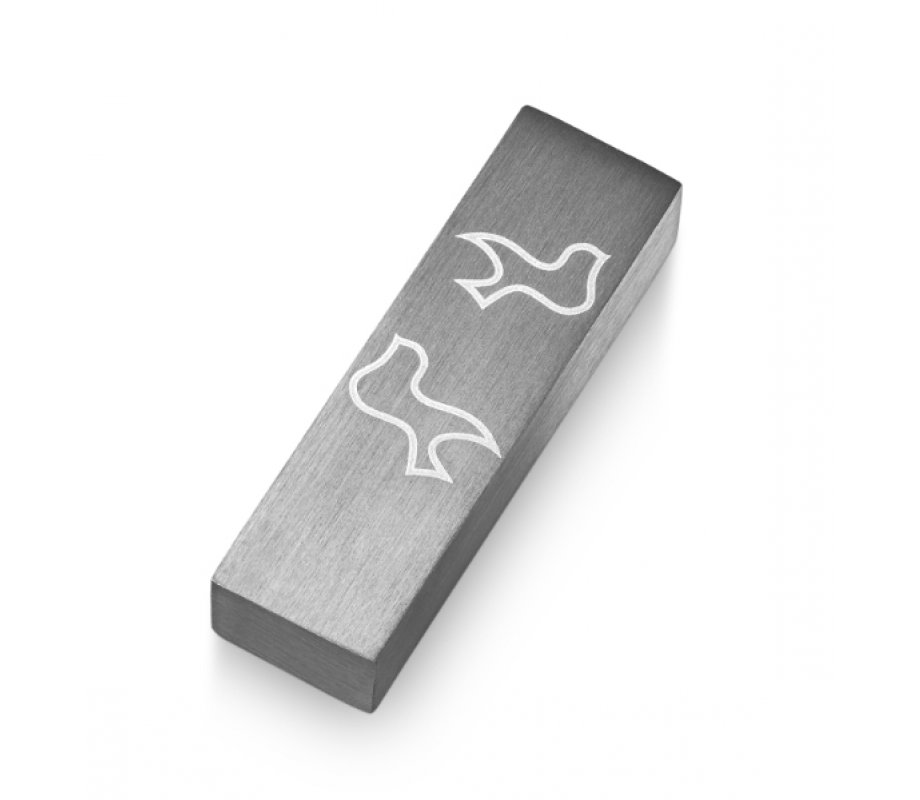 Adi Sidler Brushed Aluminum Car Mezuzah, Peace Doves - Gray