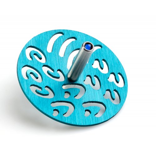 Adi Sidler Contemporary Style Chanukah Dreidel with Hebrew Letters - Turquoise