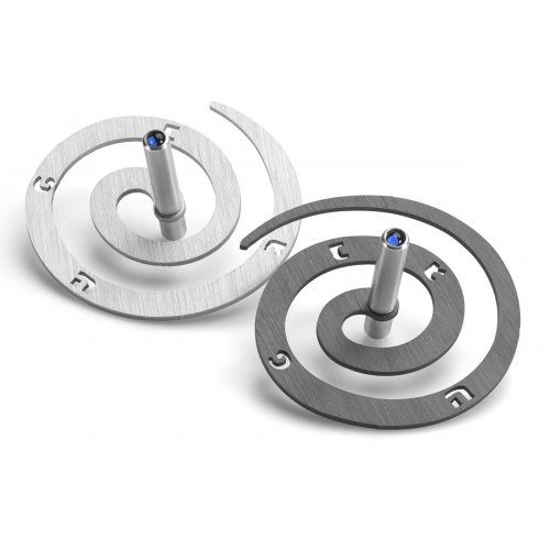 Adi Sidler Double Spiral Chanukah Dreidel, Brushed Aluminum - Gray and Silver
