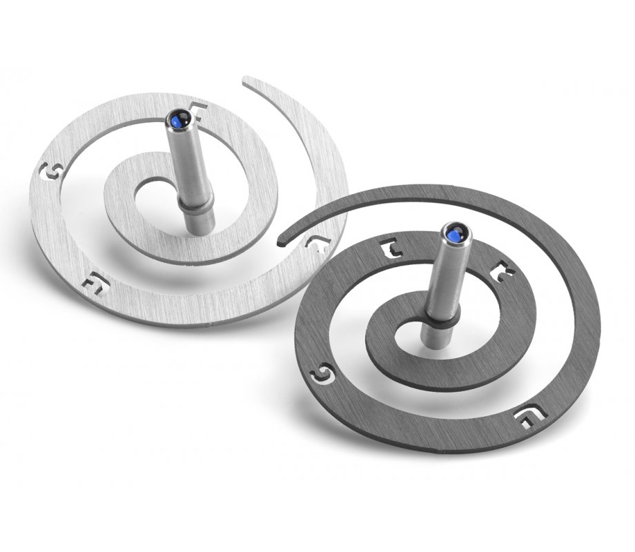 Adi Sidler Double Spiral Chanukah Dreidel, Brushed Aluminum - Gray and Silver