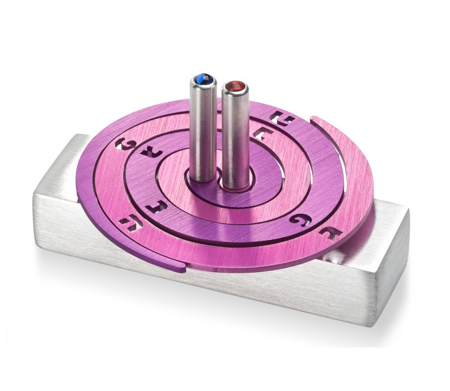 Adi Sidler Double Spiral Chanukah Dreidel Brushed Aluminum - Purple and Pink