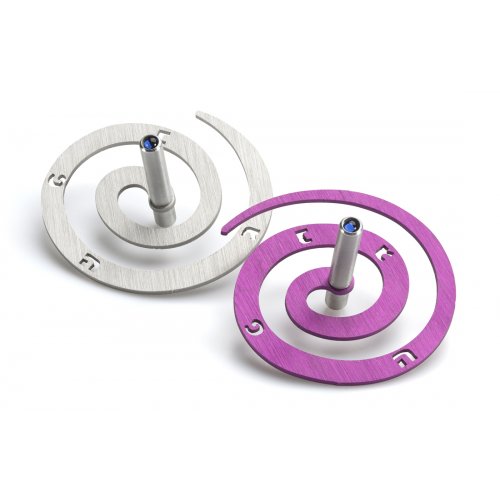 Adi Sidler Double Spiral Chanukah Dreidel Brushed Aluminum - Purple and Silver