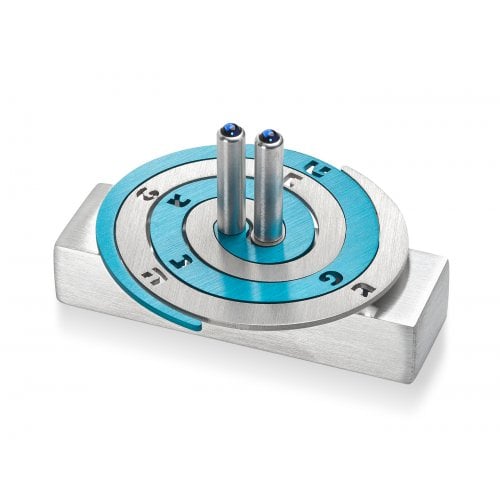 Adi Sidler Double Spiral Chanukah Dreidel Brushed Aluminum - Turquoise and Silver