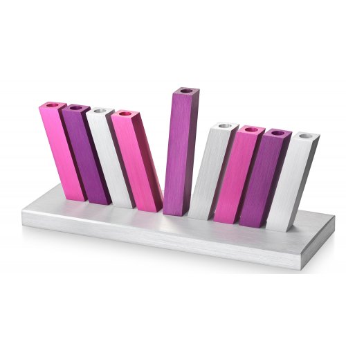 Adi Sidler Kinetic Hanukkah Menorah Aluminum - Purple Pink and Silver Rods