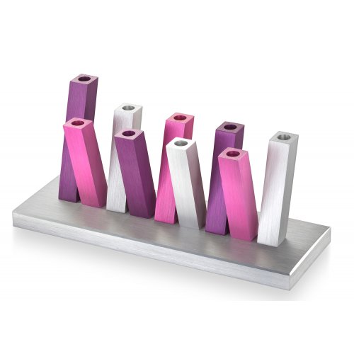 Adi Sidler Kinetic Hanukkah Menorah Aluminum - Purple Pink and Silver Rods