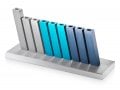 Adi Sidler Kinetic Hanukkah Menorah Aluminum - Turquoise, Blue and Silver Rods