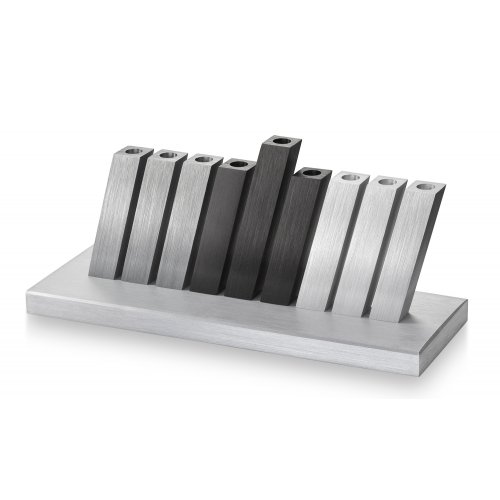Adi Sidler Kinetic Hanukkah Menorah Anodized Aluminum - Black & Silver Rods