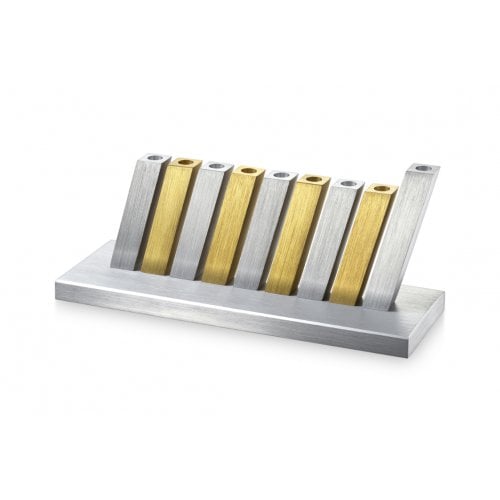 Adi Sidler Kinetic Hanukkah Menorah Anodized Aluminum - Gold & Silver Rods