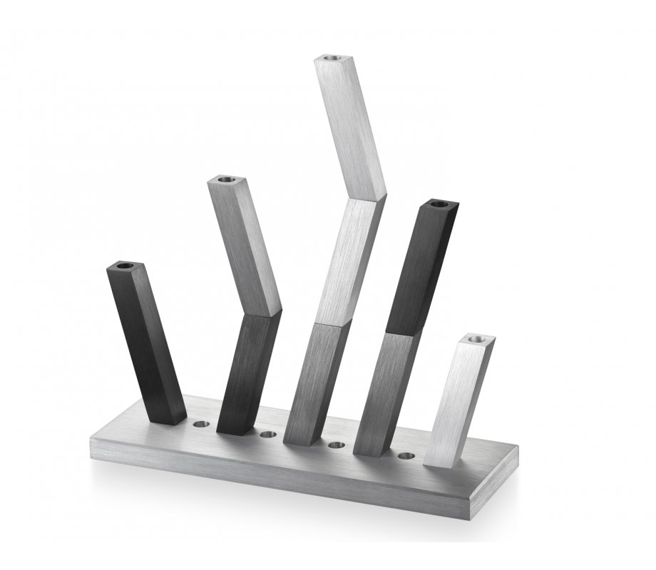 Adi Sidler Kinetic Hanukkah Menorah Anodized Aluminum - Gold & Silver Rods