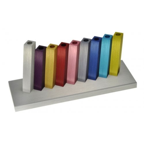 Adi Sidler Kinetic Hanukkah Menorah Anodized Aluminum - Multicolored Rods