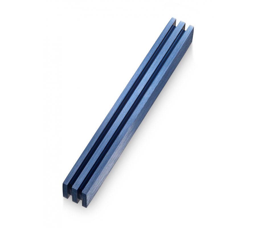 Adi Sidler Mezuzah Case with Vertical Channels Forming a Shin Letter – Blue