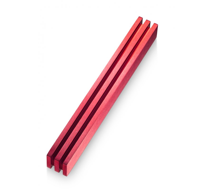 Adi Sidler Mezuzah Case with Vertical Channels Forming a Shin Letter – Deep Red