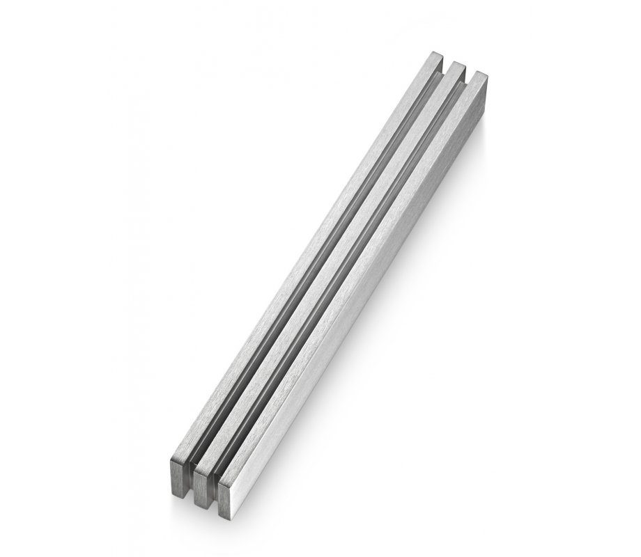 Adi Sidler Mezuzah Case with Vertical Channels Forming a Shin Letter – Silver