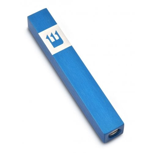 Adi Sidler Mini Mezuzah Case, Crown Shin Design - Blue